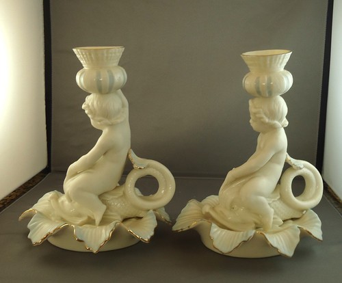 Pair vintage belleek cherub - pair,